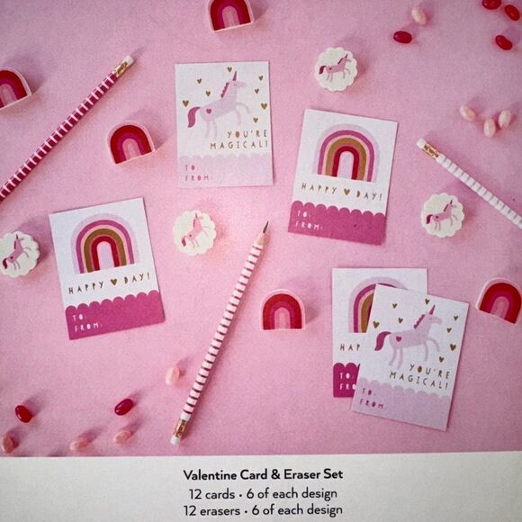 **SOLD** My Mind’s Eye 12 Pack Pink Rainbows & Unicorns Valentine’s Day Cards - Picture 10 of 10